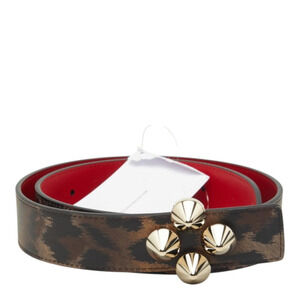Christian Louboutin Leopard Motif Studded Belt, Size 75 (30), Brown Leather, ...